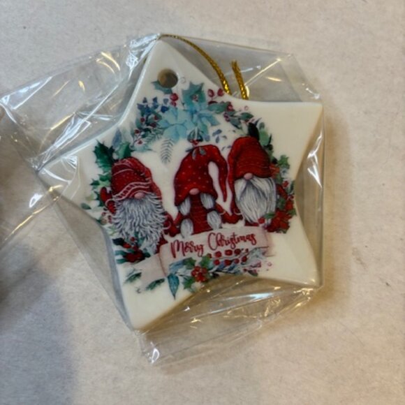 Christmas Porcelain/Ceramic Gnome Ornaments Hanging New in Box 3"x3" Set of 2 - Picture 4 of 6